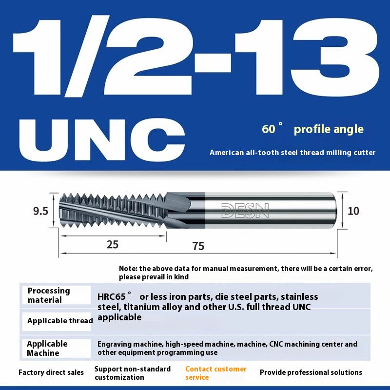 1115-65° high hard tungsten carbide thread milling cutter Long tooth full tooth alloy American thread milling cutter UNC UNF aluminum stainless steel Shandong Denso Pricision Tools Co.,Ltd.